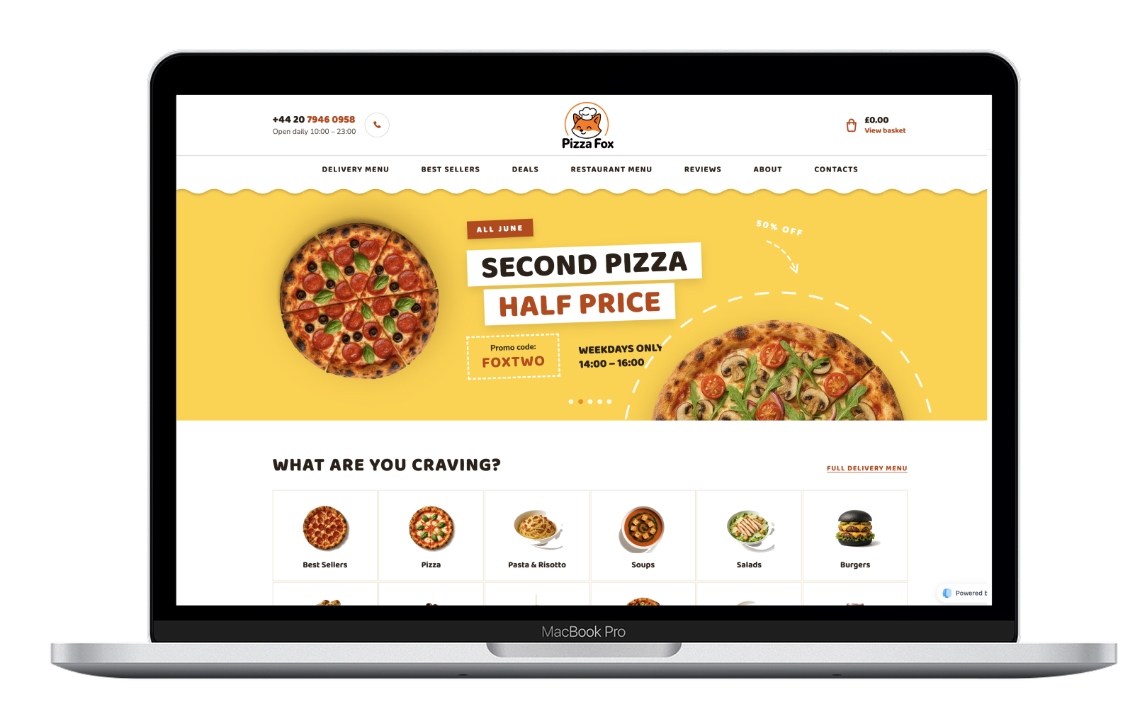 Strona Pizza Fox na MacBooku