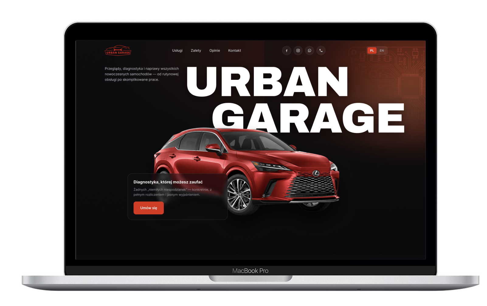 Strona Urban Garage na MacBooku