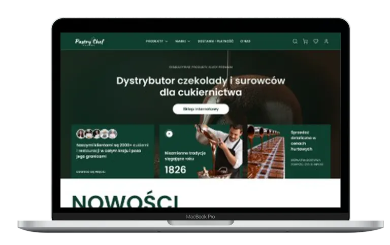 The pastry-chef.pl store on a laptop screen