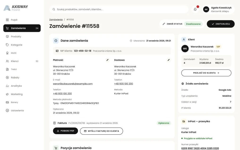 Zamówienie: statusy, płatność i wysyłka