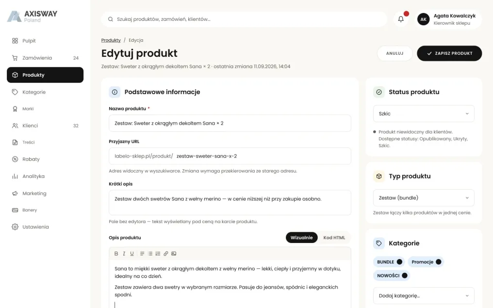 Edycja produktu: warianty, zdjęcia i ceny
